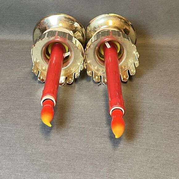 Vntg 2 Electric Christmas Candle Hurricane Lamps Tapered-Works-Tested-No Glass - Picture 11 of 12